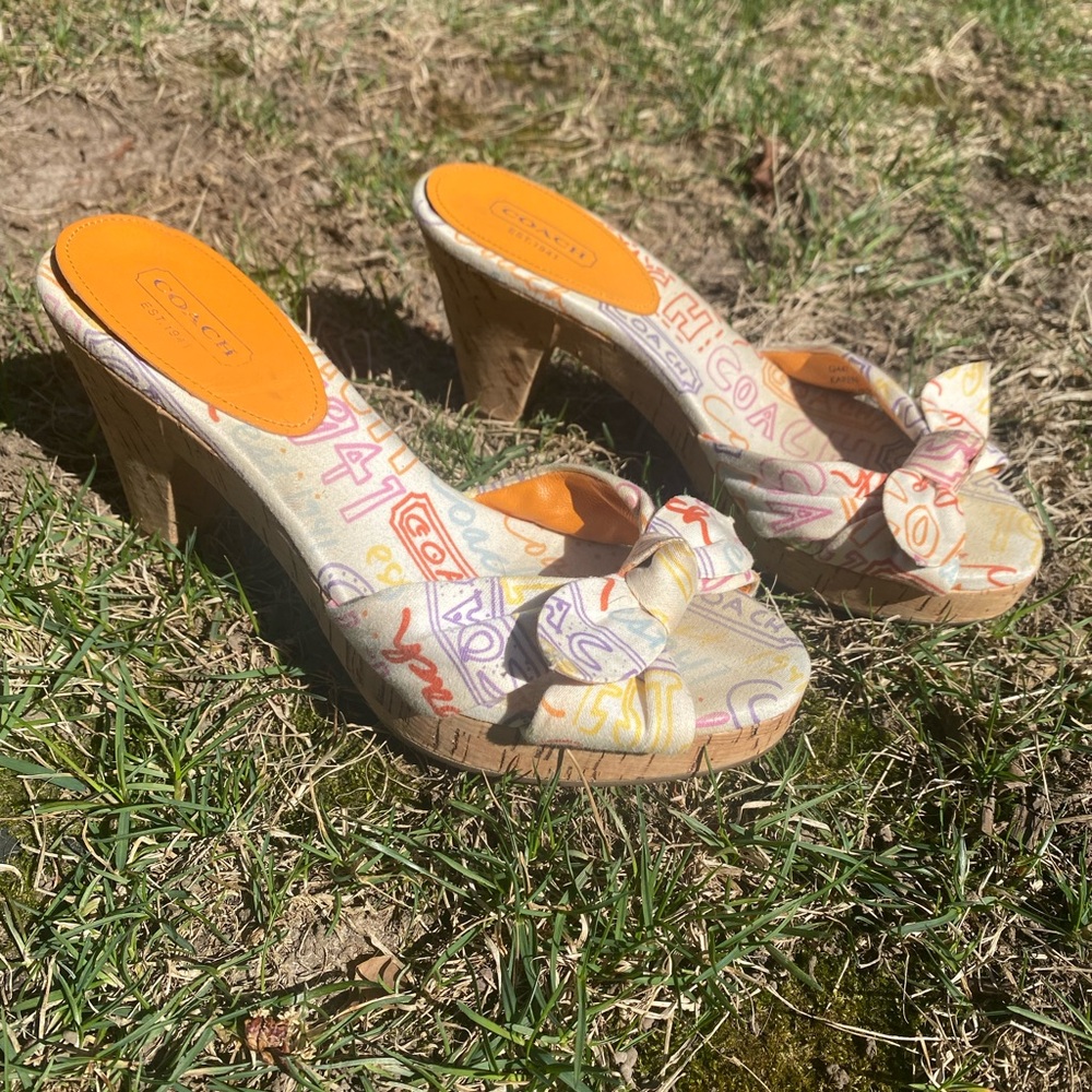 Coach Women's Multicolor Heeled Sandals Karen Bow Tie Summer Mule